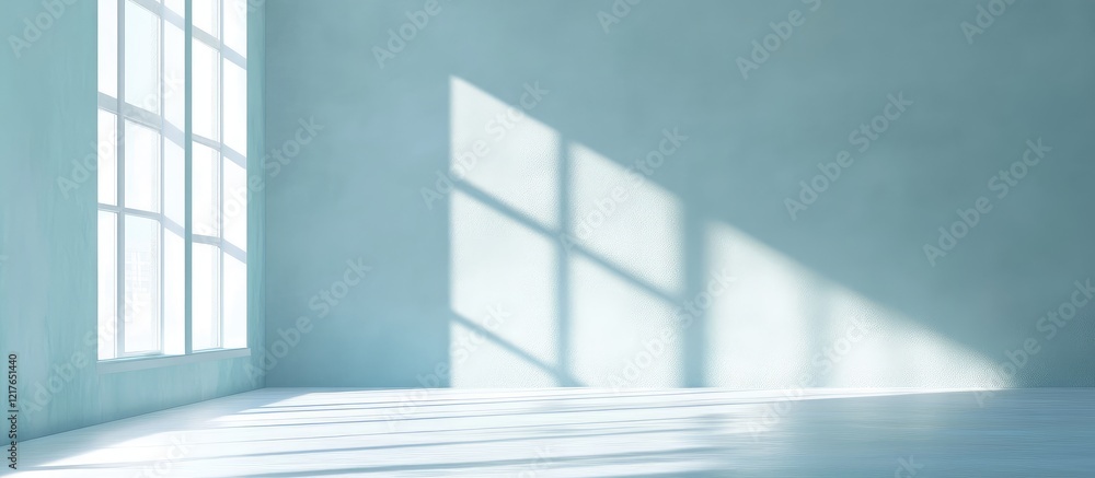 Poster calm and minimalist interior space with natural light shadows and clear copy area for creative desig