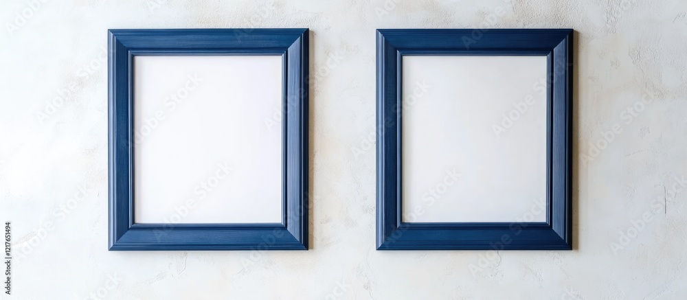 Aufkleber blank blue photo frame mockup on white wall ideal for displaying custom text or artwork in a modern 