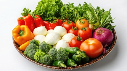 Vibrant assortment of fresh vegetables and mozzarella on a plate showcasing healthy plant-based food for a nutritious meal presentation