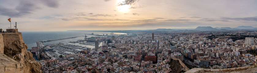 aerial view of Alicante, Spain at sunset 