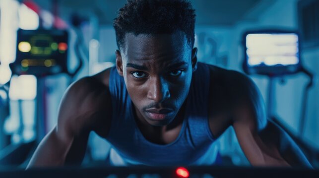 Athlete training on treadmill while receiving medical support and monitoring for effective recovery and performance enhancement