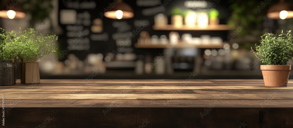Poster Cozy cafe counter with blurred background and empty copyspace for text ideal for advertising or promotional content