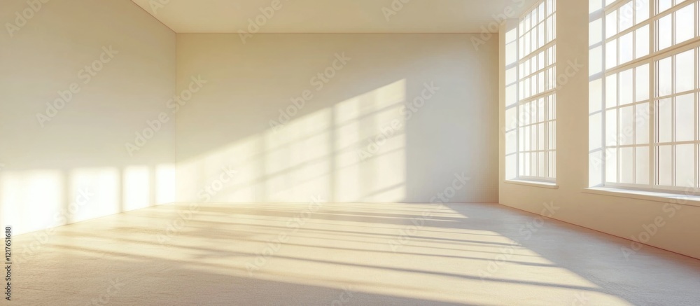 Poster spacious modern conference room flooded with natural light featuring ample empty wall space for text