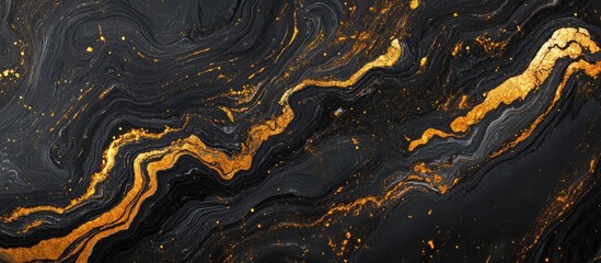 Fototapeta premium Elegant Black Gray and Gold Marble Ink Texture Background with Copyspace for Text Ideal for Luxury Designs and Modern Presentations