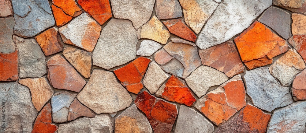 Aufkleber Colorful Textured Stone Wall Background with Natural Stone Patterns and Empty Space for Copy or Graphic Overlay
