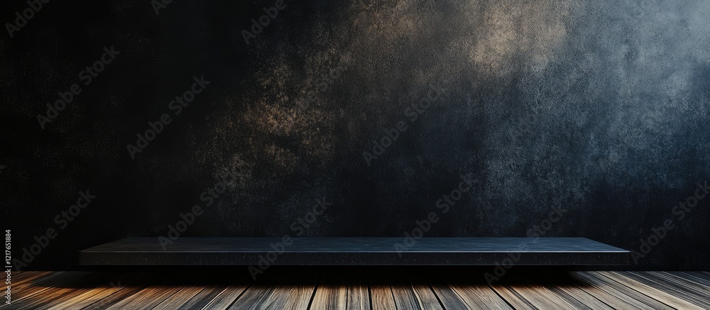 Poster Black Wall Design Studio with Empty Copyspace on Portable Deck for Creative Concept Development and Marketing Applications