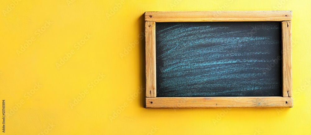 Poster Chalkboard Frame with Colored Chalk on Vibrant Yellow Background for Creative Copyspace and Text Placement