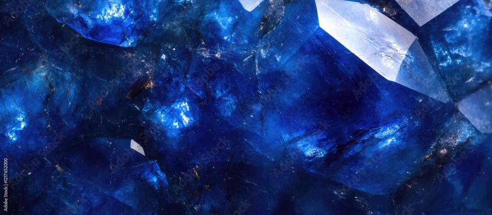 Poster Blue Sapphire Gemstone Close Up Macro Image with Deep Blue Tones and Copyspace for Text or Design Elements