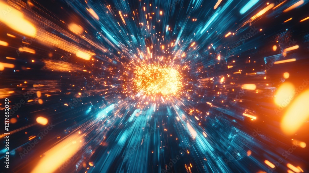 Poster futuristic abstract design showcasing dynamic light trails and vibrant colors representing energy an