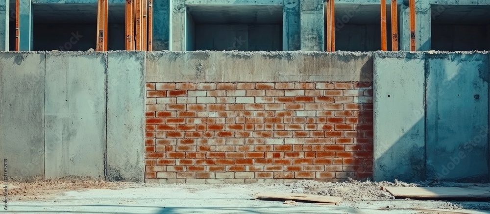 Poster construction site with brick wall and empty space for text ideal for backgrounds or real estate adve