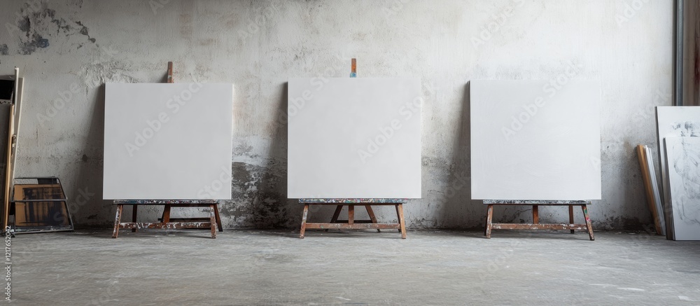 Poster Blank Canvases in an Artistic Studio Space Ready for Creativity with Ample Copyspace for Text or Ideas