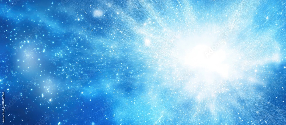 Aufkleber Bright blue background with vibrant white fireworks creating an empty space ideal for inserting customized text or promotional content