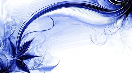 Abstract Blue Floral Design with Swirling Lines and Curves