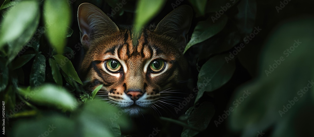 Aufkleber bengal cat blending into lush forest surroundings with empty space for text and creative design elem