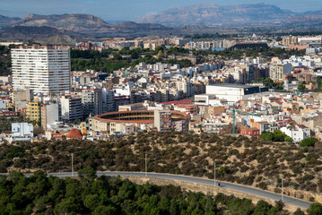 aerial view of Alicante, Spain at sunset 
