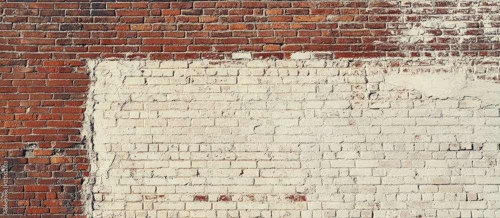 Aufkleber Brick wall texture with peeling paint urban architectural background featuring empty space for text or graphic overlay in a residential setting