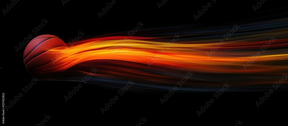 Poster dynamic basketball motion blur with vibrant colors on dark background featuring space for text use i