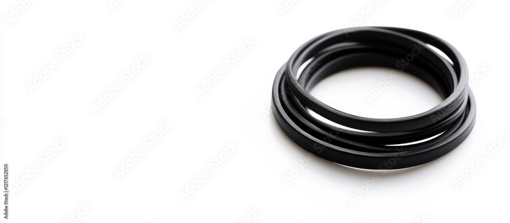 Poster black rubber band coils on a white background creating ample copyspace for text or branding purposes