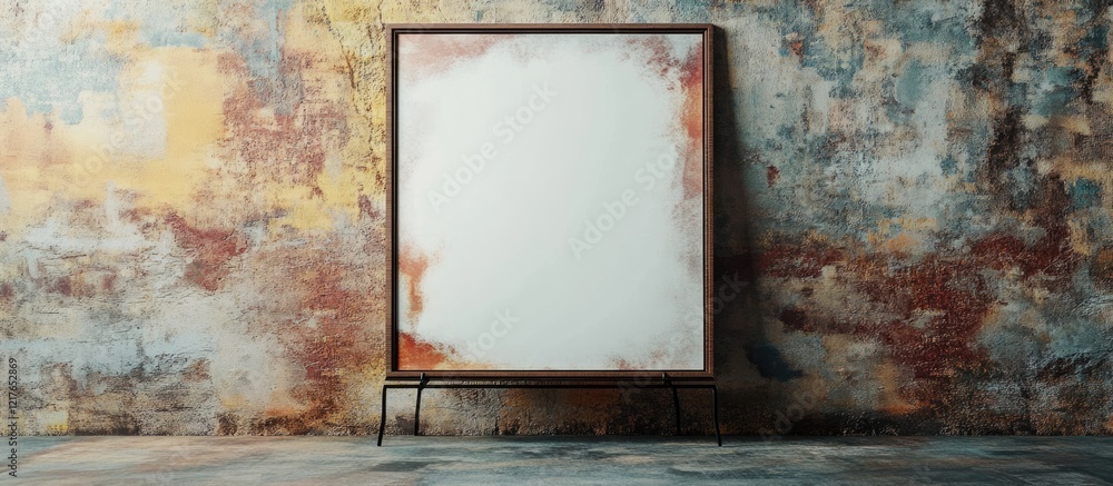Aufkleber Blank Canvas in Brown Frame on Textured Earthy Background with Copyspace for Creative Design Projects and Art Exhibitions