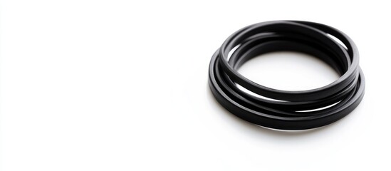 Naklejka premium Black rubber band coils on a white background creating ample copyspace for text or branding purposes ideal for versatile design use