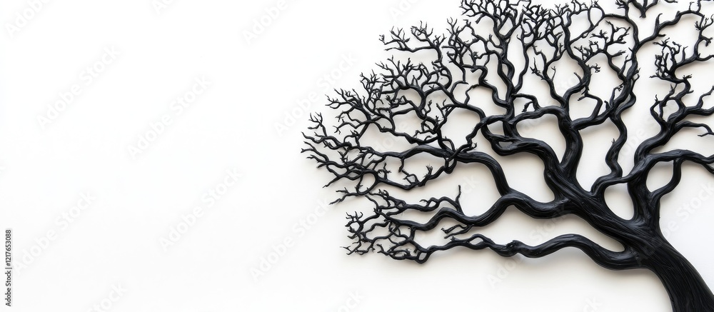 Poster black tree silhouette on white background with ample copyspace for text and creative designs