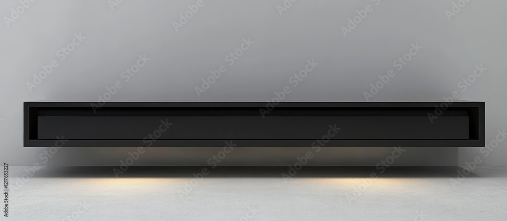 Poster Minimalist Black TV Unit Wall Console Elegant Design with Empty Copyspace for Text and Ideal for Contemporary Living Spaces