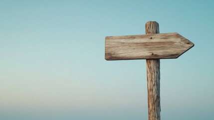 Naklejka premium Wooden directional signpost with blank space for text against a clear sky background. Copy Space.