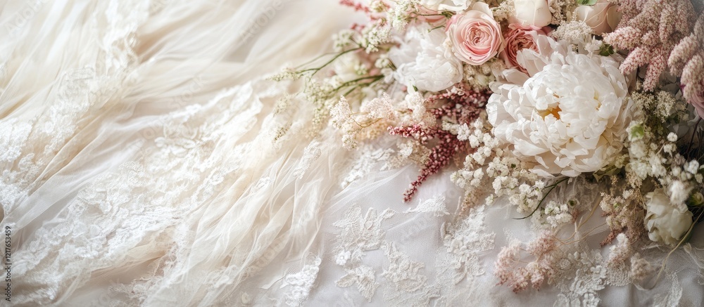 Aufkleber elegant wedding floral arrangement with soft fabrics and blank space for custom text ideal for brida