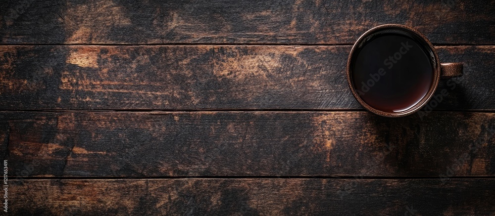 Poster Black tea on dark wooden table with empty space for text elegant beverage concept for cafe menu or promotional material