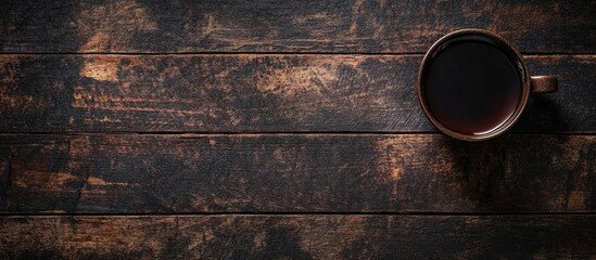 Black tea on dark wooden table with empty space for text elegant beverage concept for cafe menu or promotional material