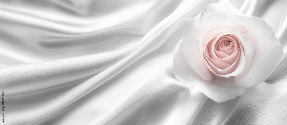 Poster elegant white rose on luxurious silky background with ample copyspace for text and design elements t