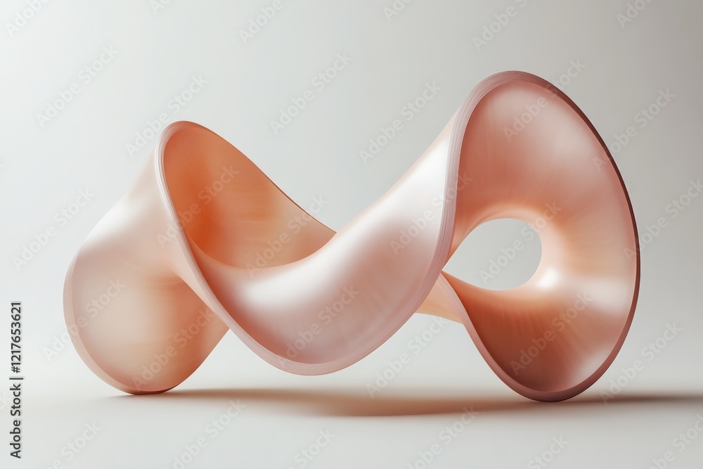 Poster sculptural design featuring an abstract twisted form in soft peach tones on a neutral background