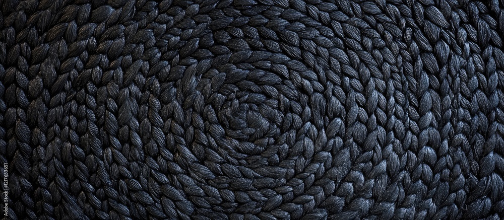 Aufkleber Black woven round rug texture top view offering empty copyspace for text in a minimalist setting ideal for interior design backgrounds