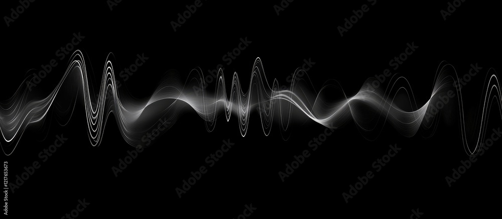 Aufkleber Abstract Black Sound Waves on Dark Background with Amplitude Variations and Space for Custom Text or Branding
