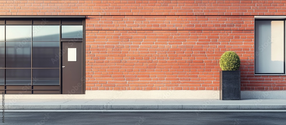 Poster modern urban brick bank facade with clean lines and aesthetic design featuring empty text space for 