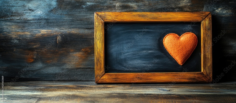 Poster Blackboard with a heart and wooden frame ideal for back to school themes with ample copyspace for personalized messages or promotions