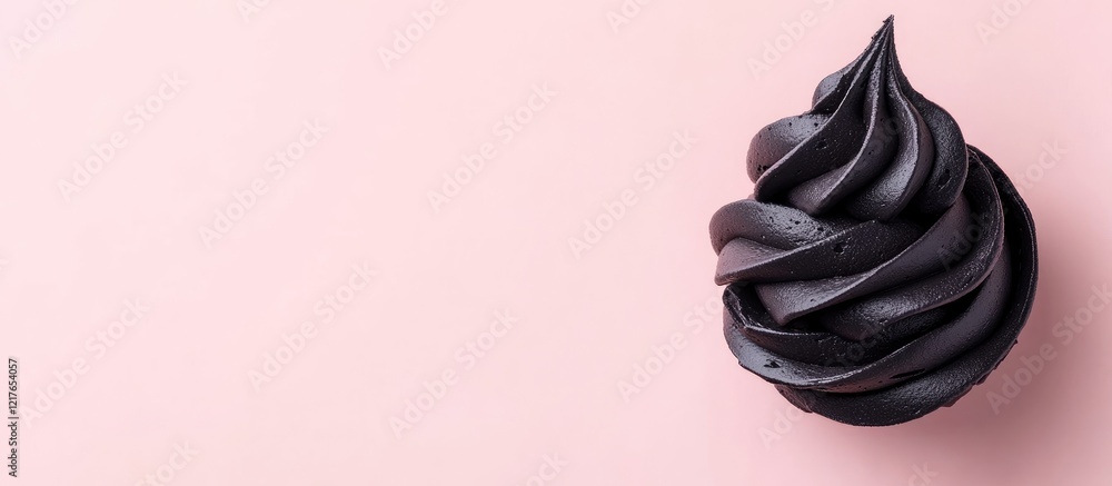 Poster black whipped cream swirl on soft pink background with copyspace for text ideal for dessert or cater