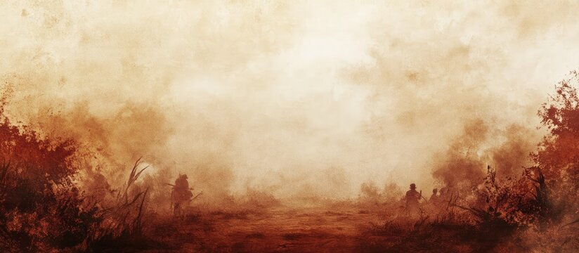 Battlefield Landscape from the American Civil War with Foggy Atmosphere and Empty Space for Text Overlay