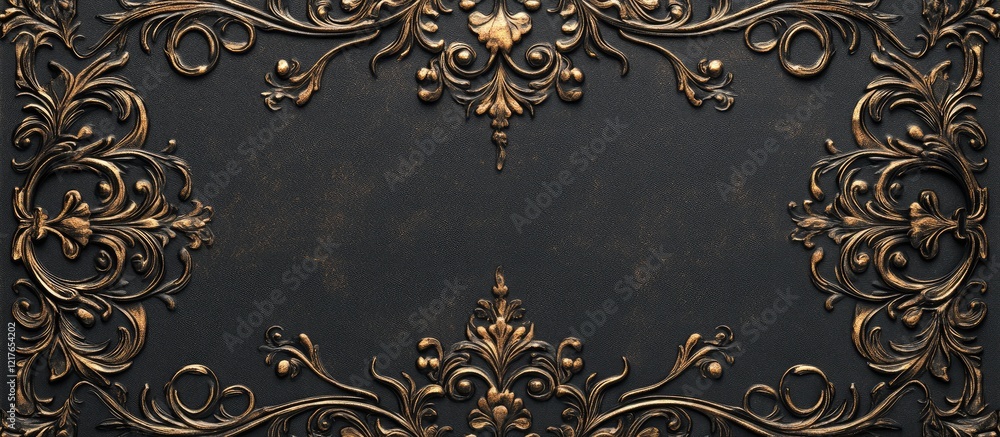 Poster elegant black vintage background texture with ornate golden flourishes and ample copyspace for your 