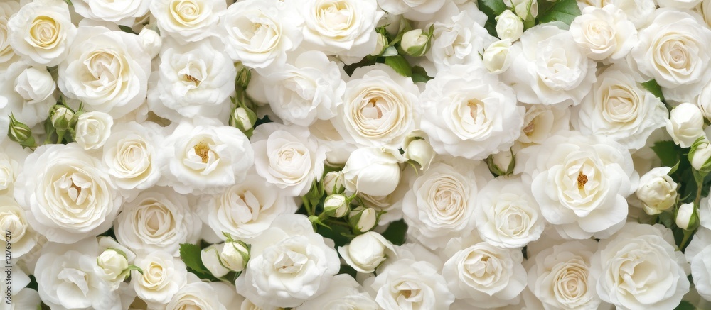 Poster elegant white roses flat lay design with ample space for text and copyspace ideal for invitations an