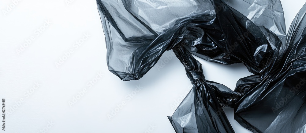 Poster black plastic bags on a white background with ample empty space for text or branding options in a cl
