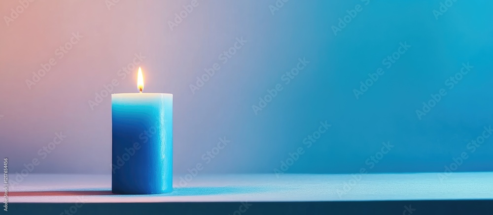 Poster Blue Candle Emitting Soft Light with Empty Space for Custom Text in Serenity Inspired Setting