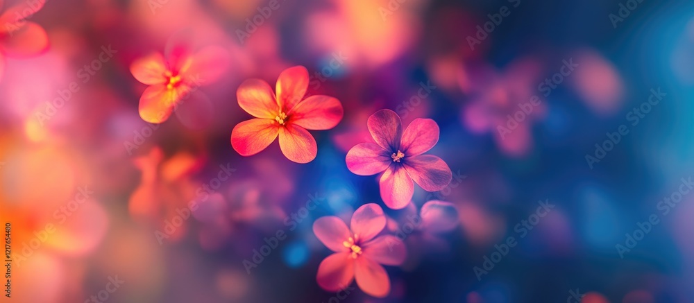 Aufkleber Vibrant floral background with soft bokeh effect and ample space for text or graphic overlays in a cheerful and bright color palette