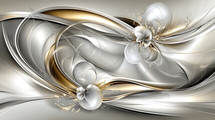 Abstract Silver Gold Swirling Floral Design