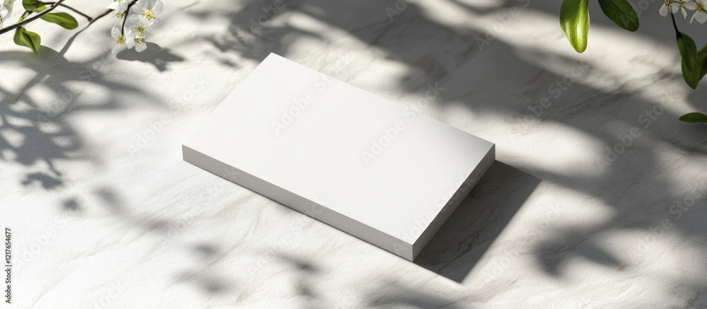 Poster Blank business card mockup featuring spring flowers with ample copyspace for text on a soft marble background