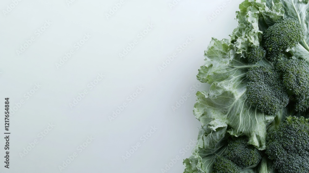 Aufkleber close up of fresh green broccoli on a clean white background showcasing its texture with ample negat