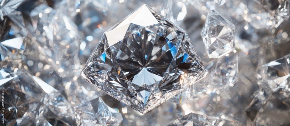 Poster shimmering diamonds with facets reflecting light creating an elegant background for luxury advertise