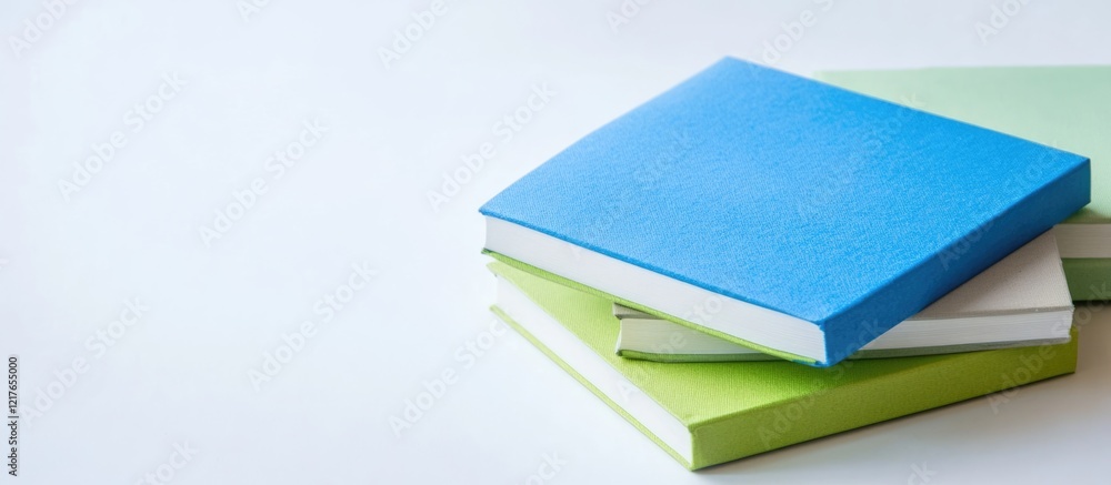 Aufkleber Colorful Notebook Stack on Clean White Background with Generous Copyspace for Customizable Text or Branding Opportunities