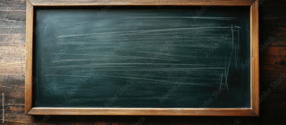 Aufkleber Rustic blackboard with wooden frame ideal for writing messages and displaying text in an empty space for customizable content
