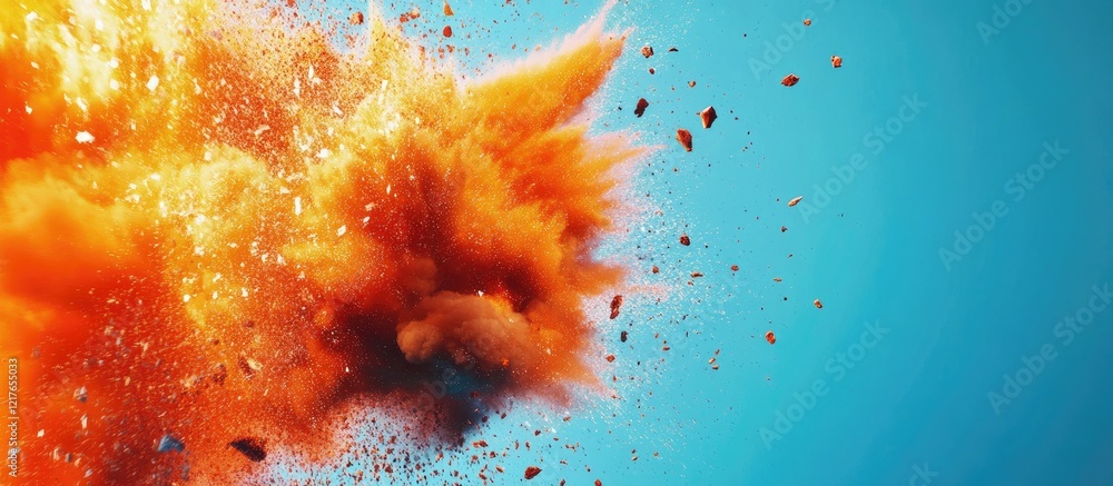Aufkleber Vivid orange explosion effect on a blue backdrop with ample negative space for customizable text or graphic elements